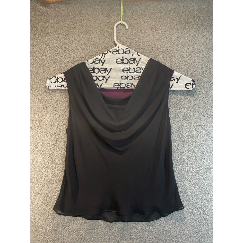 Cinema Etoile Black Sleeveless Pullover Semi-Sheer Blouse Purple Lining X-Large